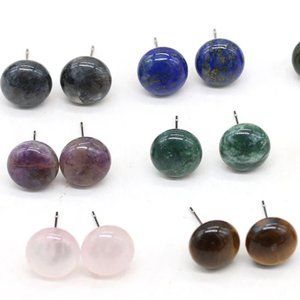 New!! Natural Stone Round Stud Earrings Black Labradorite/ Tiger eyes , Stone